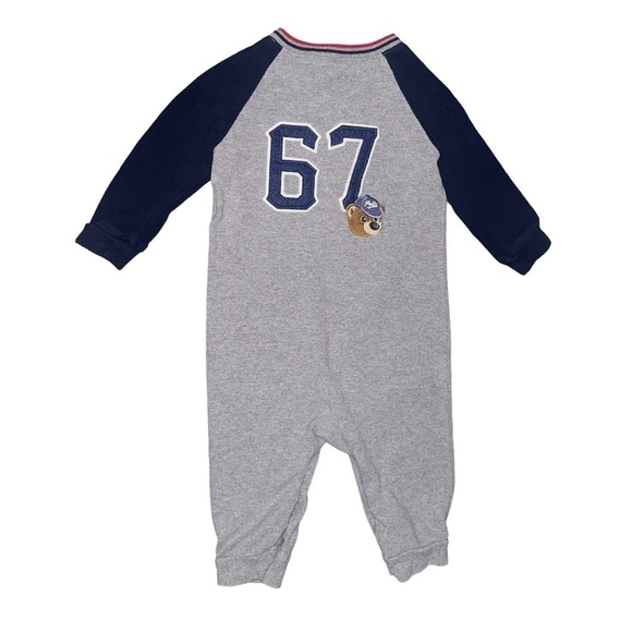 Ralph Lauren Polo Logo Embroidered Bear Baseball Long Sleeve Cotton Onesie Sz 9M - Picture 3 of 8